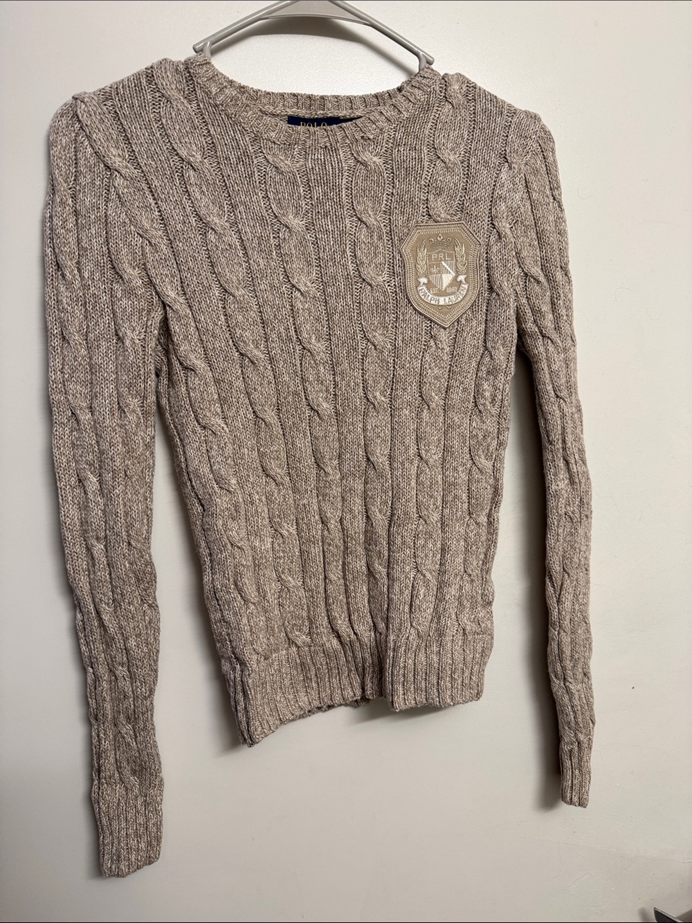 Polo by Ralph Lauren Beige Cable-Knit Crewneck Sweater